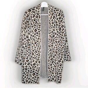 Alya Animal Print Cheetah Neutral Brown Taupe Cardigan Sweater Duster Large Fall